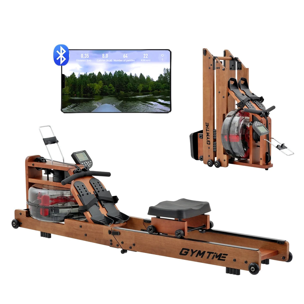 Solid Wood Water Rowing Machine with LCD Monitor A8783