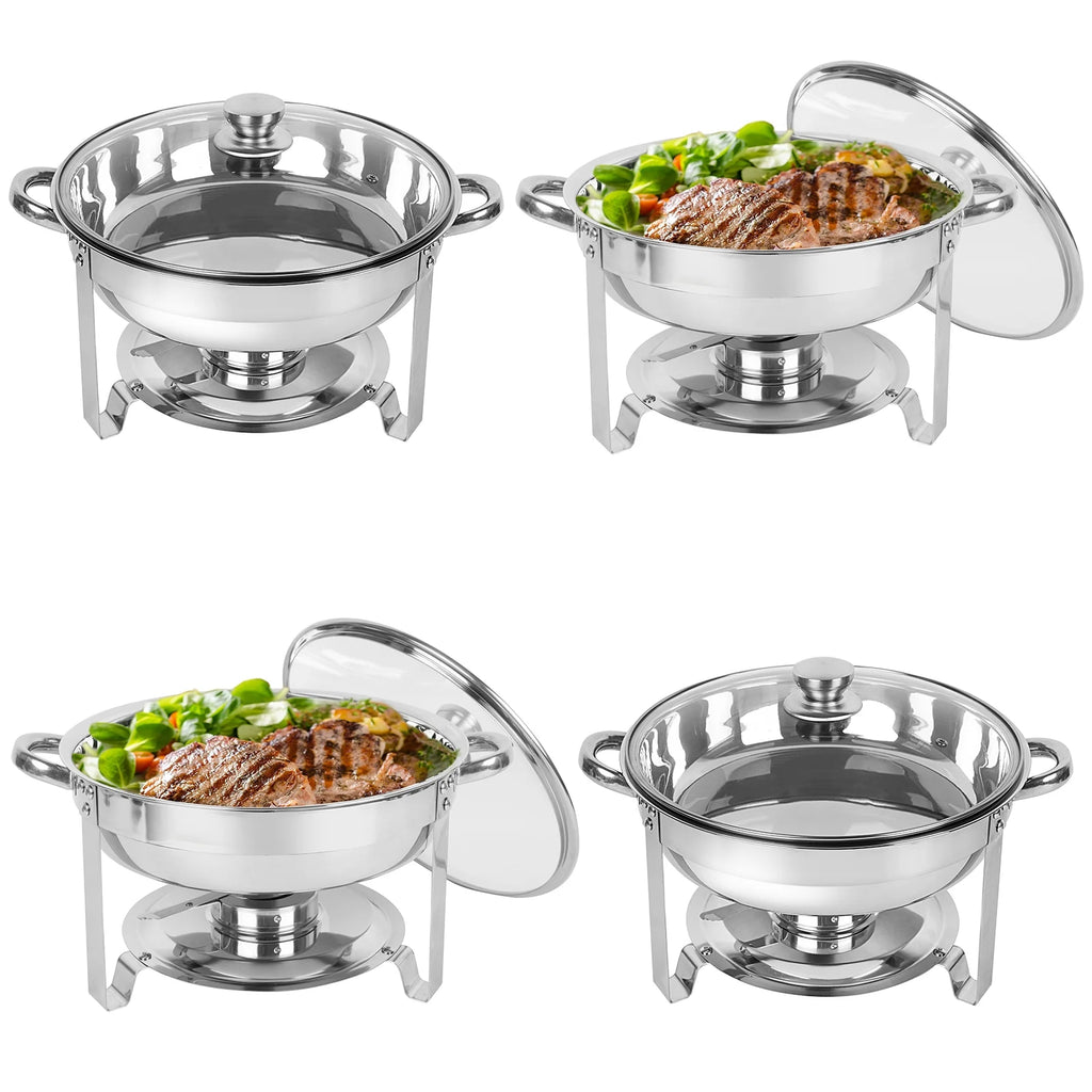 5Qt 4 Packs Stainless Steel Chafing Dish Set with Glass Lid E27190