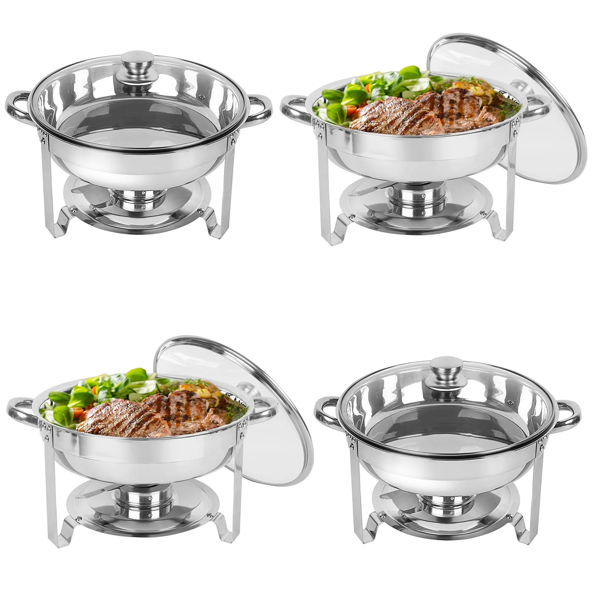 5Qt 4 Packs Stainless Steel Chafing Dish Set with Glass Lid E27190
