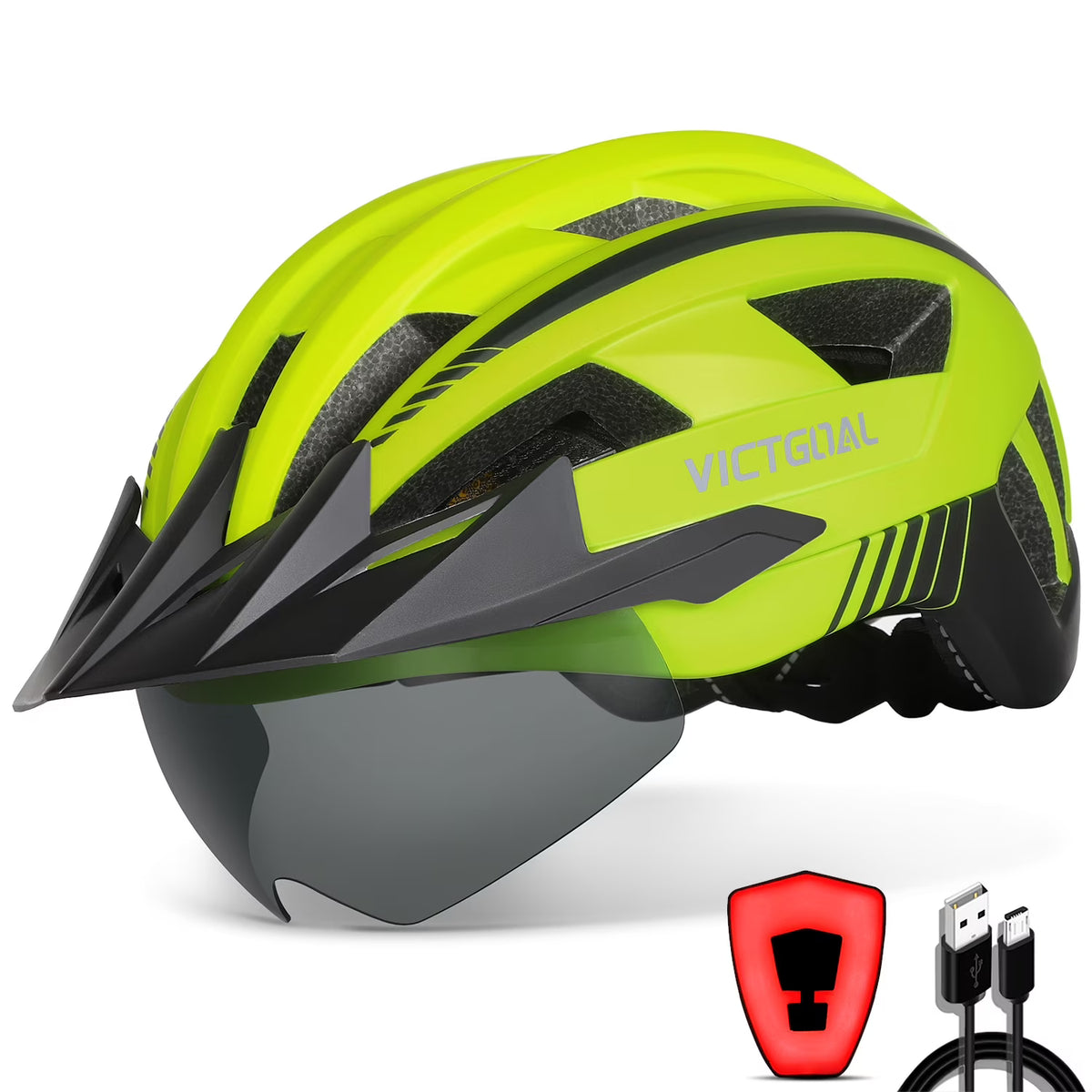 Bike Helmet with Visor and Goggles USB Rechargeable Light U80112