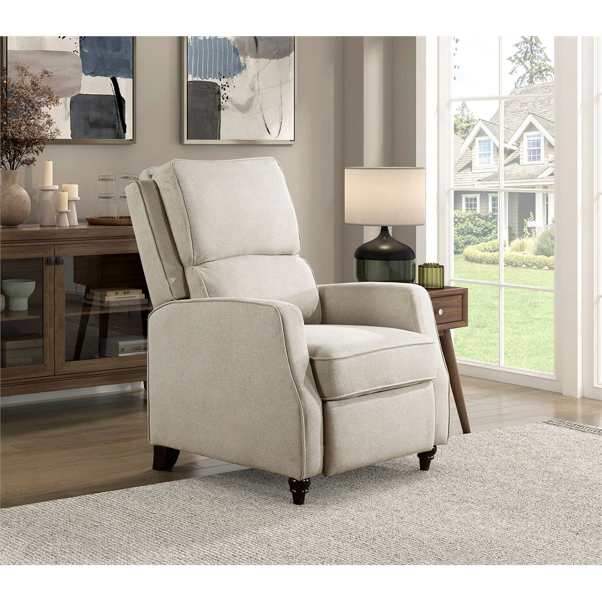 Beige Upholstered Fabric Push Back Recliner W252