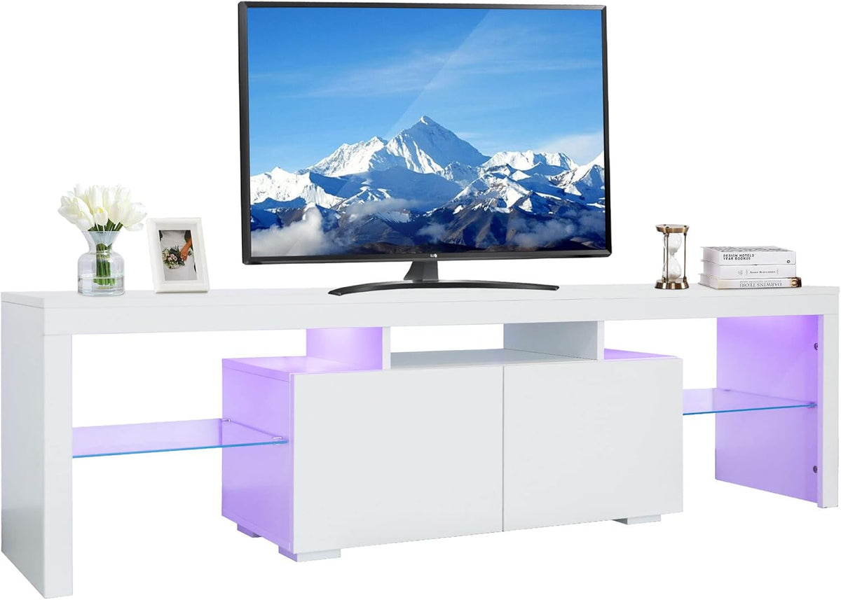 White High Gloss TV Stand with LED Lights and Storage Drawers H45579