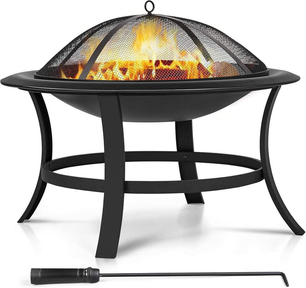 29'' Wood Burning Fire Pit with Grate & Spark Screen Cover O3750