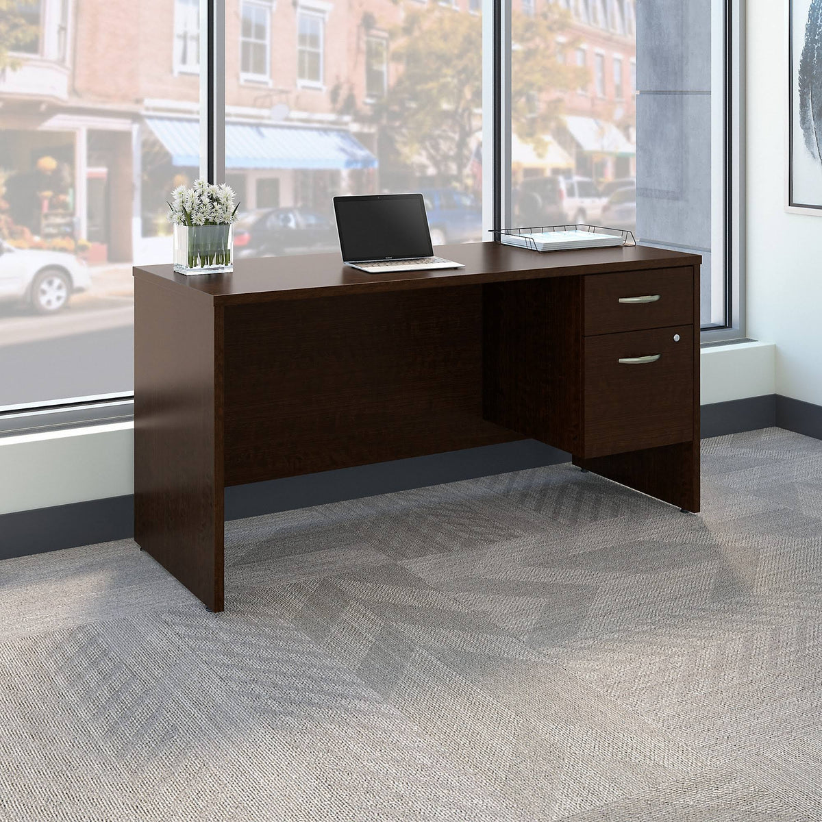 Mocha Cherry Office Desk with Pedestal K8562