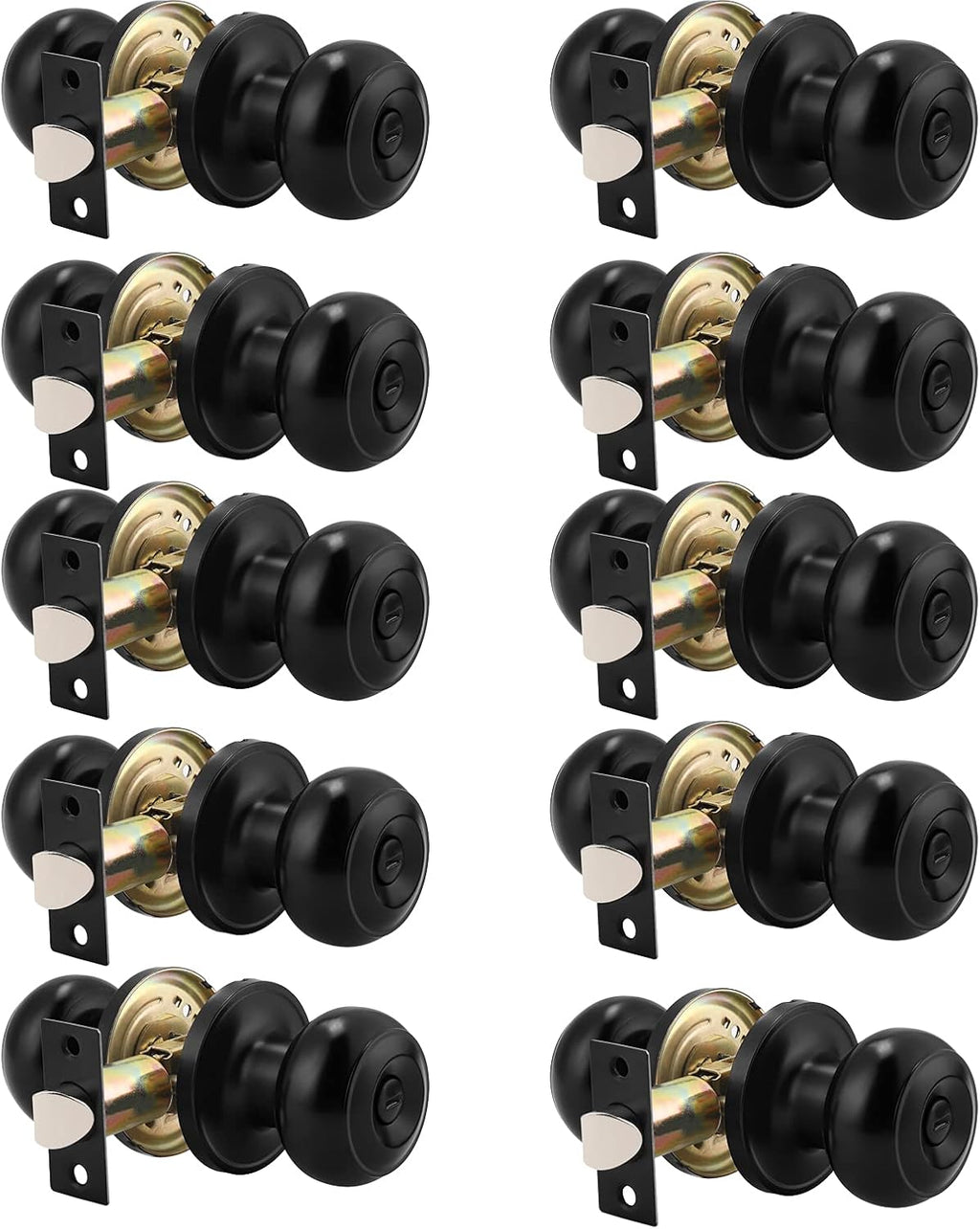6 Pack Round Passage Door Knob Black Finish Door Hardware S885