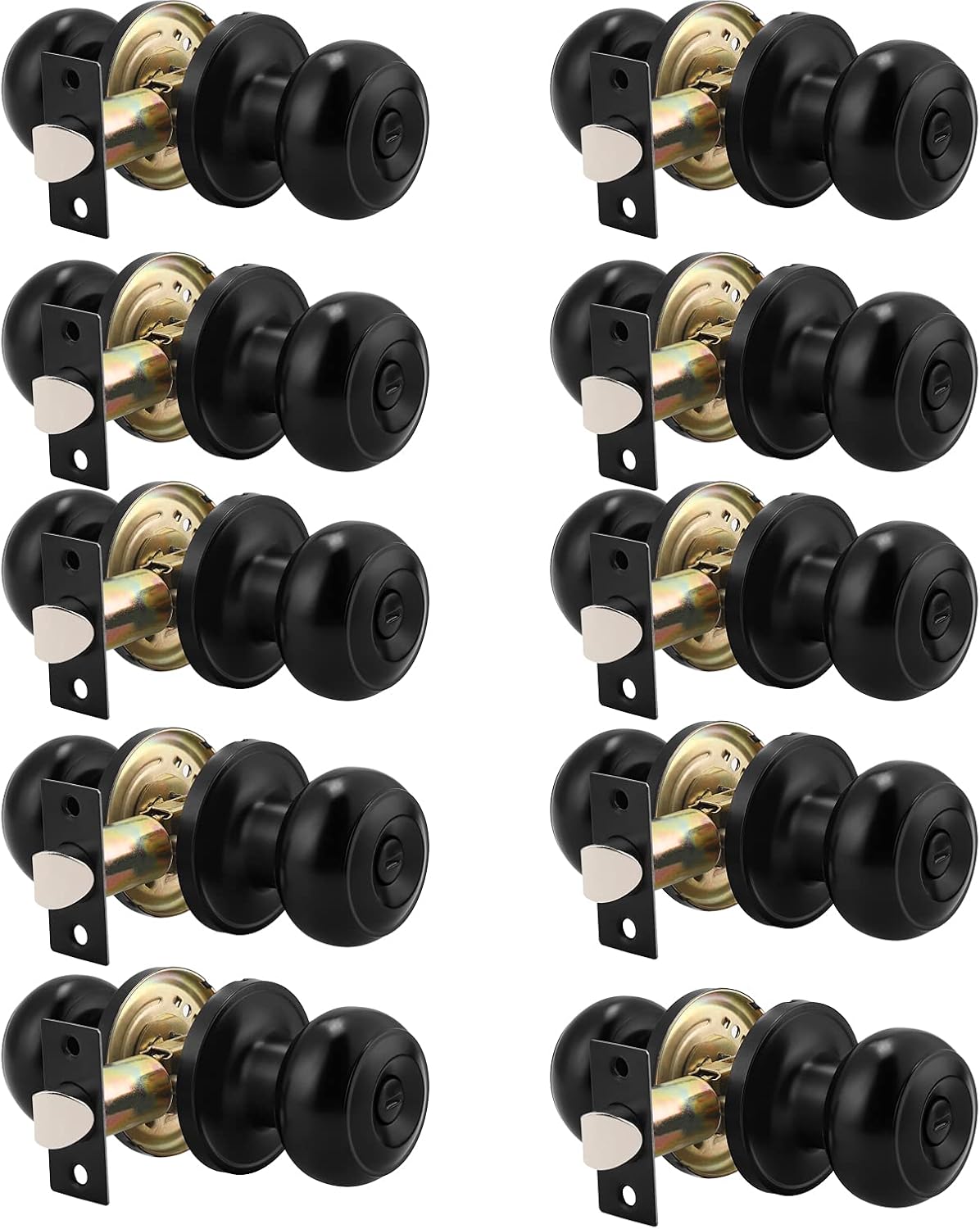 6 Pack Round Passage Door Knob Black Finish Door Hardware S885