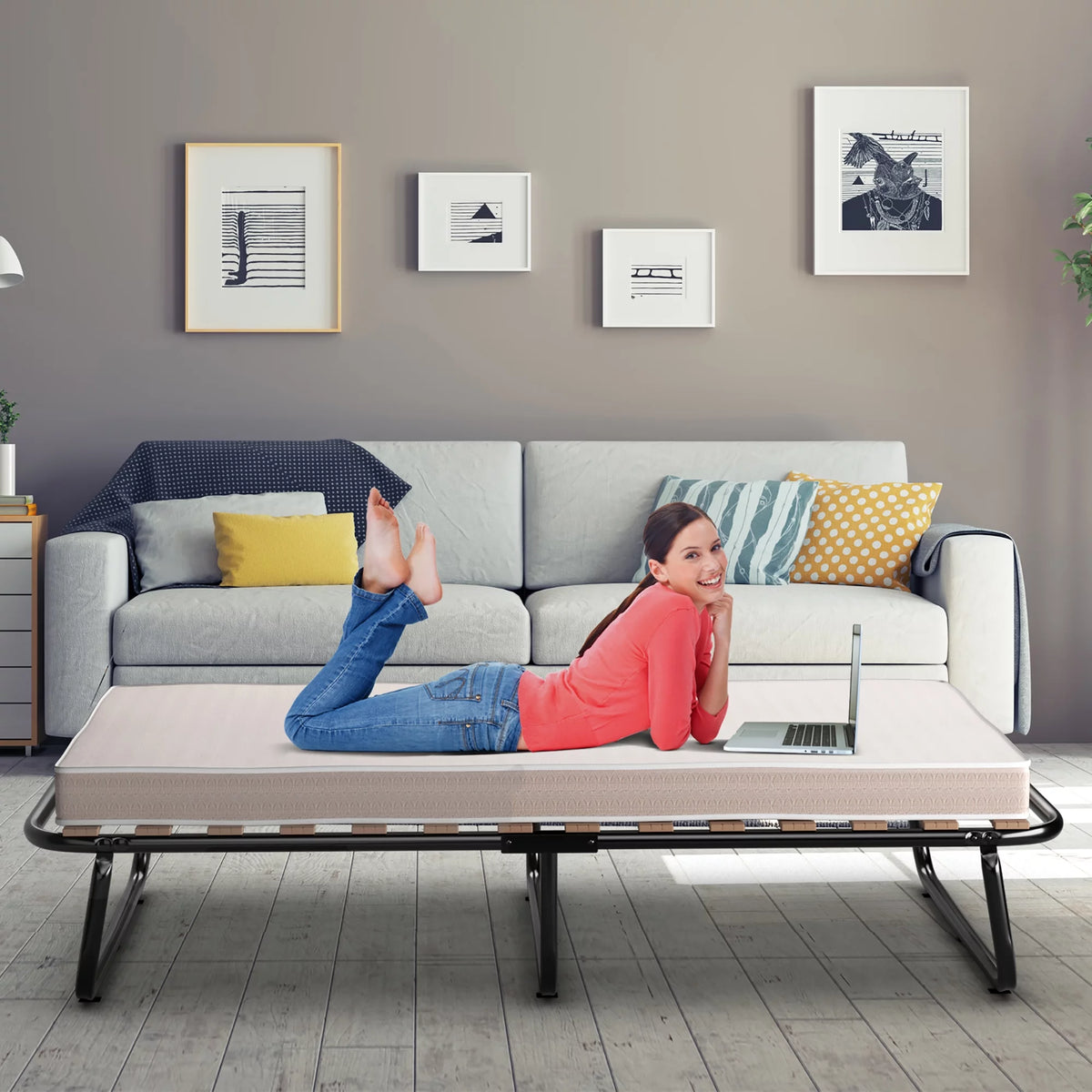 Portable Folding Guest Bed Cot with Memory Foam Mattress Twin Size W441863