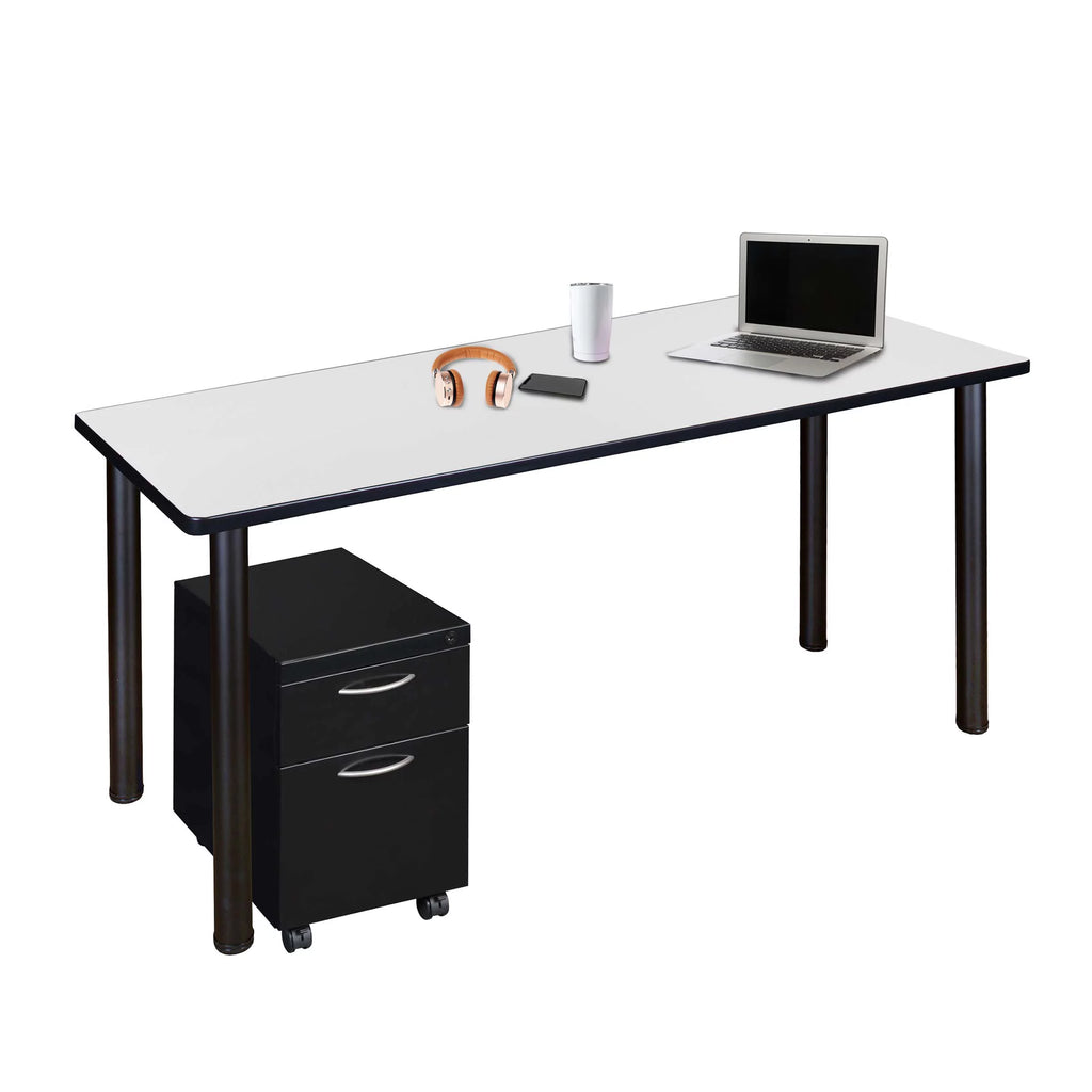 Mobile Desk with Storage, White Top, Black Legs U236658