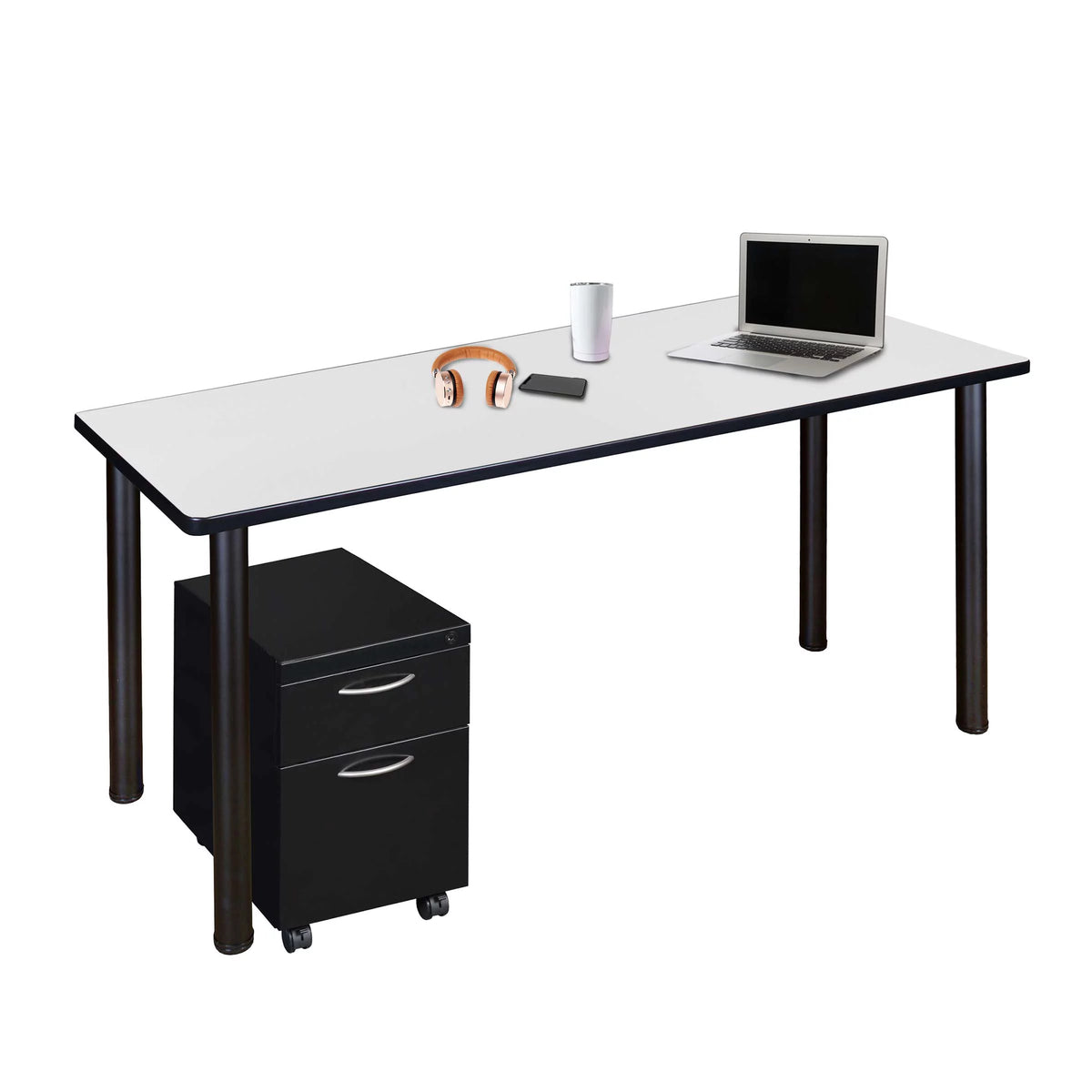 Mobile Desk with Storage, White Top, Black Legs U236658