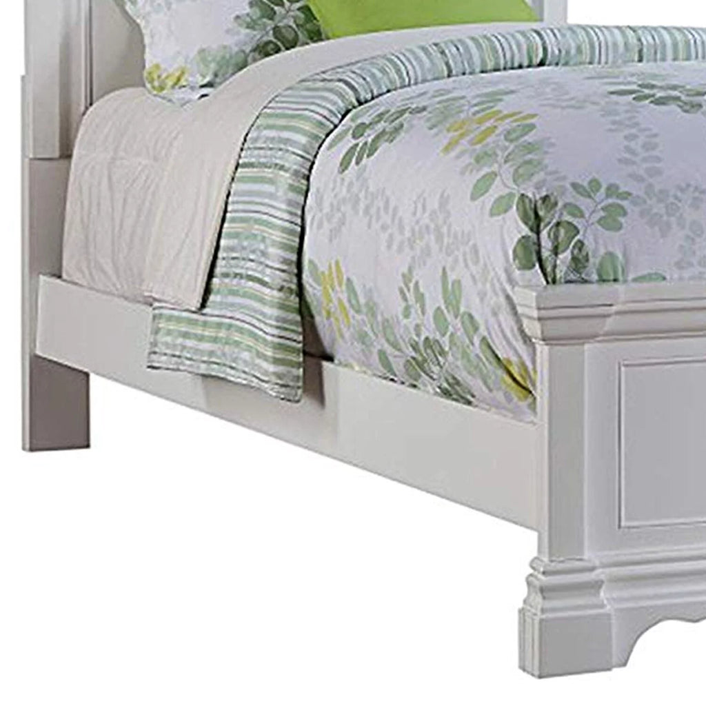 White Wooden Full Size Bed with Carved Headboard N5609