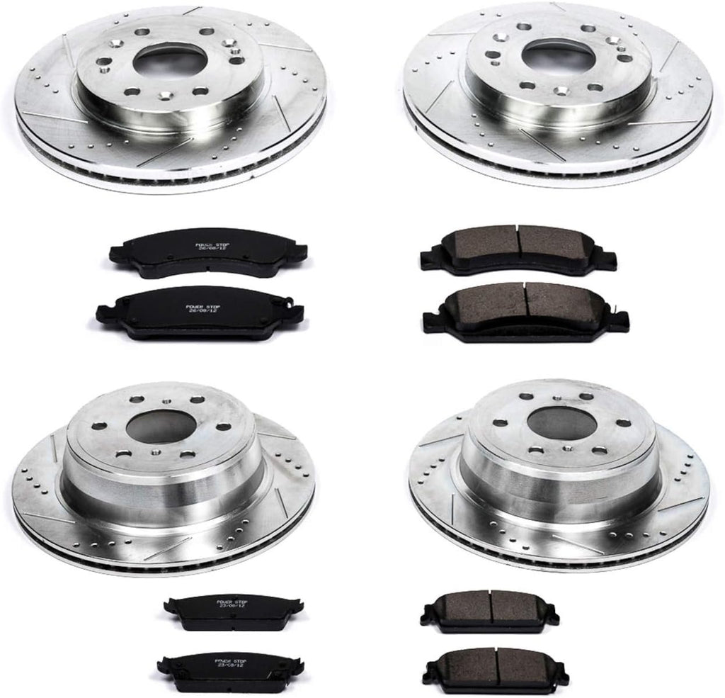 Front and Rear Carbon Fiber Brake Pads with Drilled & Slotted Brake Rotors Kit T2896