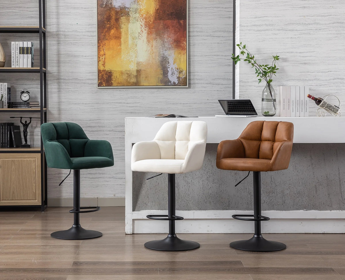 Brown Faux Leather Adjustable Swivel Bar Stool Set of 2 Z97728