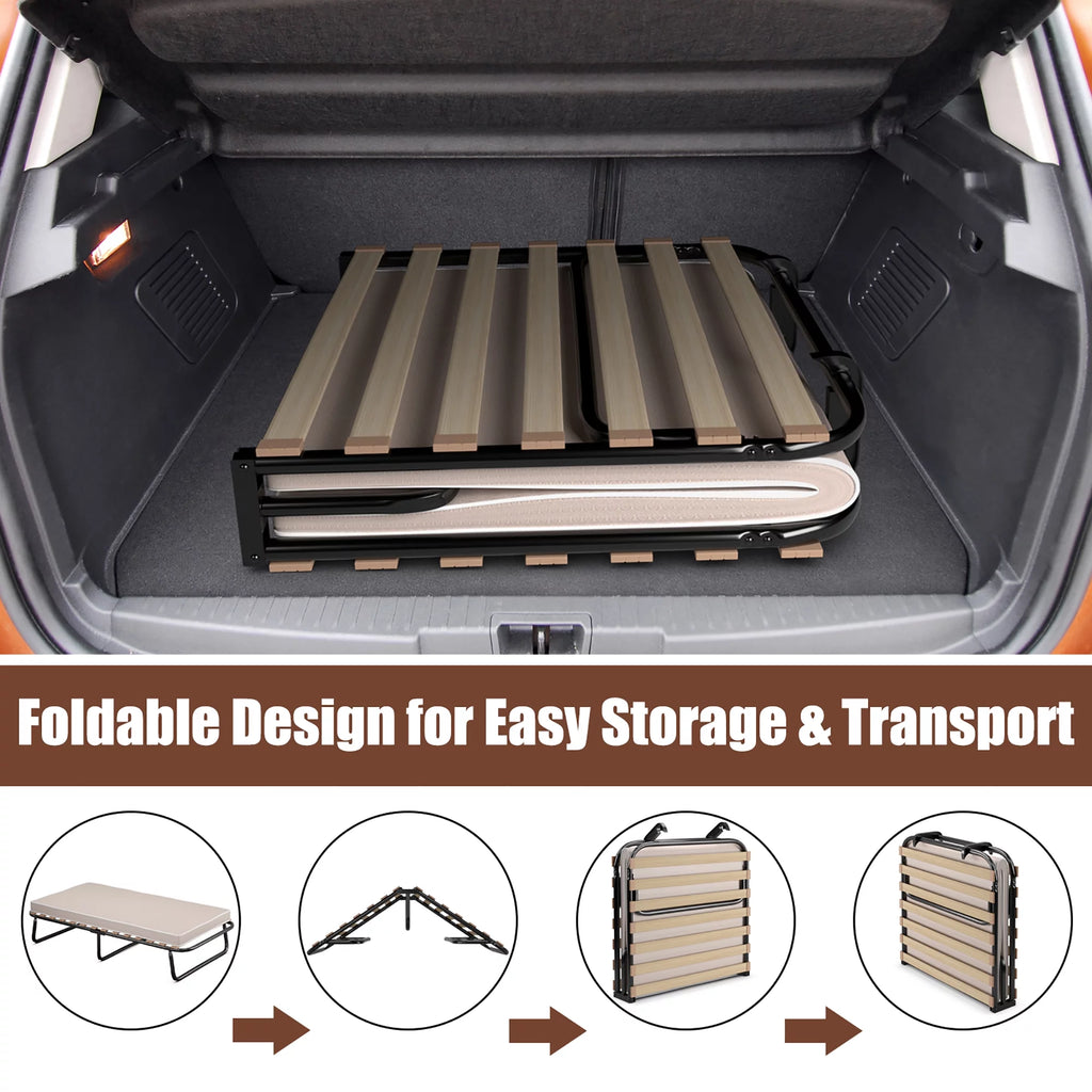 Portable Folding Guest Bed Cot with Memory Foam Mattress Twin Size W441863