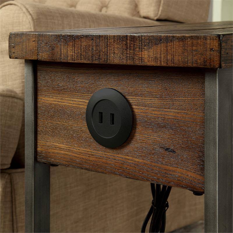 Rustic Metal Frame Side Table in Oak F978788