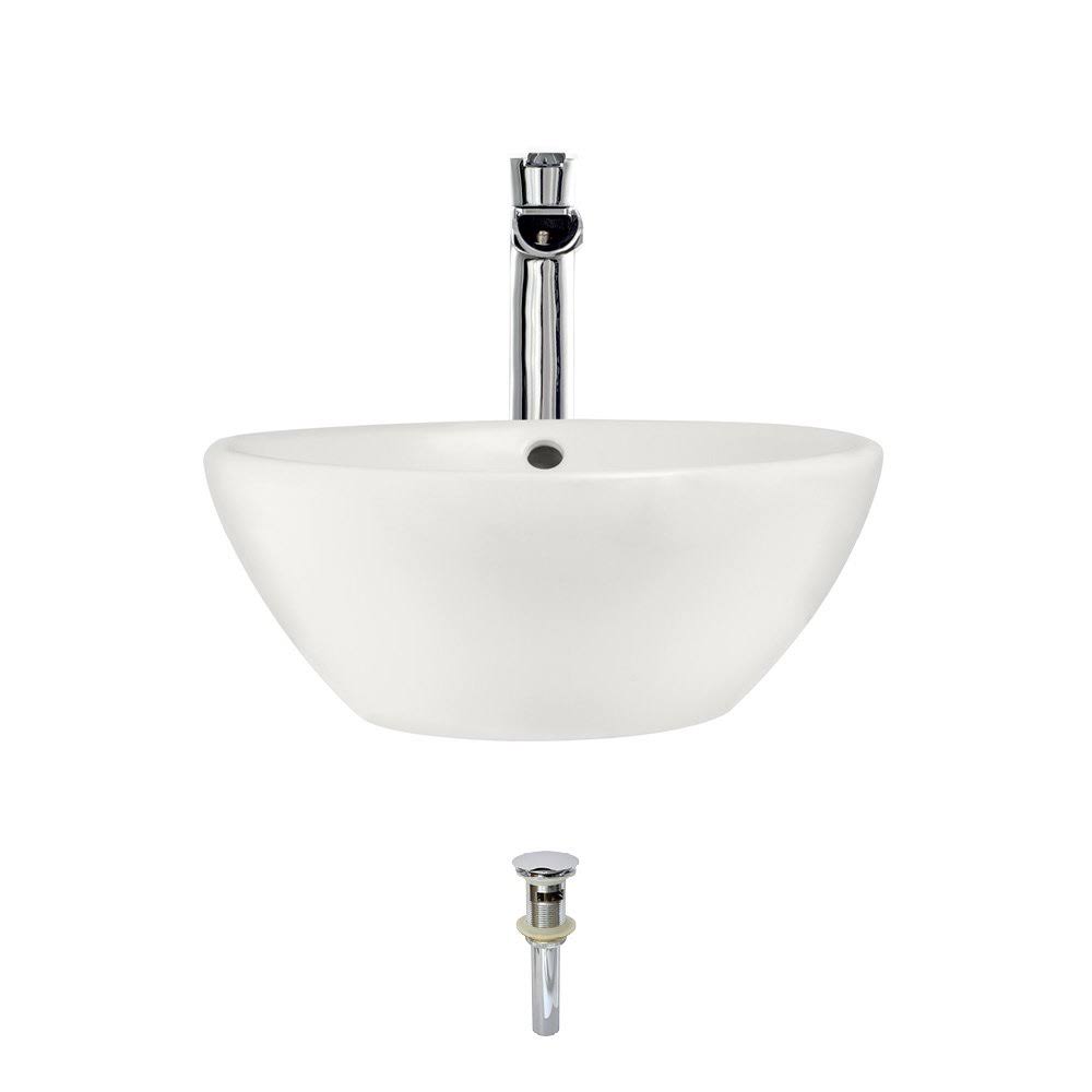 Vitreous China Circular Vessel Bathroom Sink with Faucet and Overflow M1149