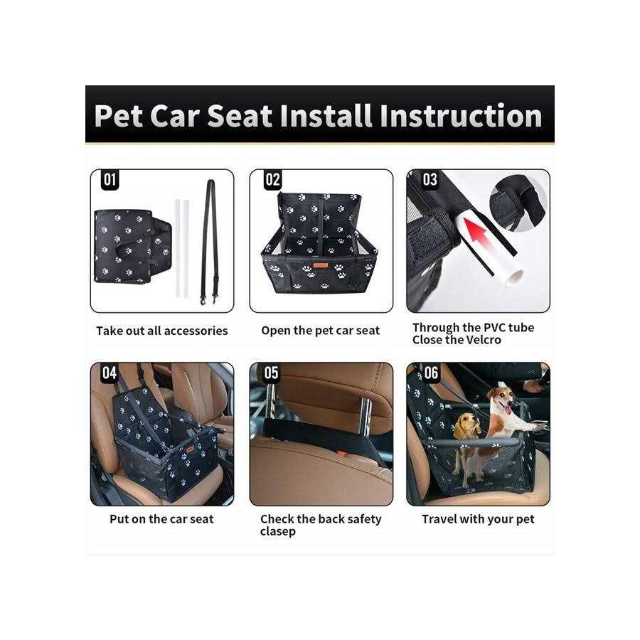 Dog Car Seat with Clip-On Safety Leash and PVC Support Pipe A1302