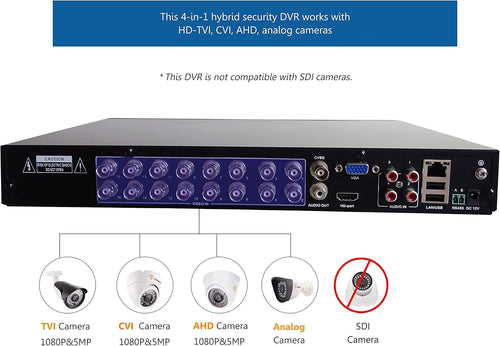 16-Channel Hybrid 4-in-1 DVR Security Recorder Without Hard Drive N92570