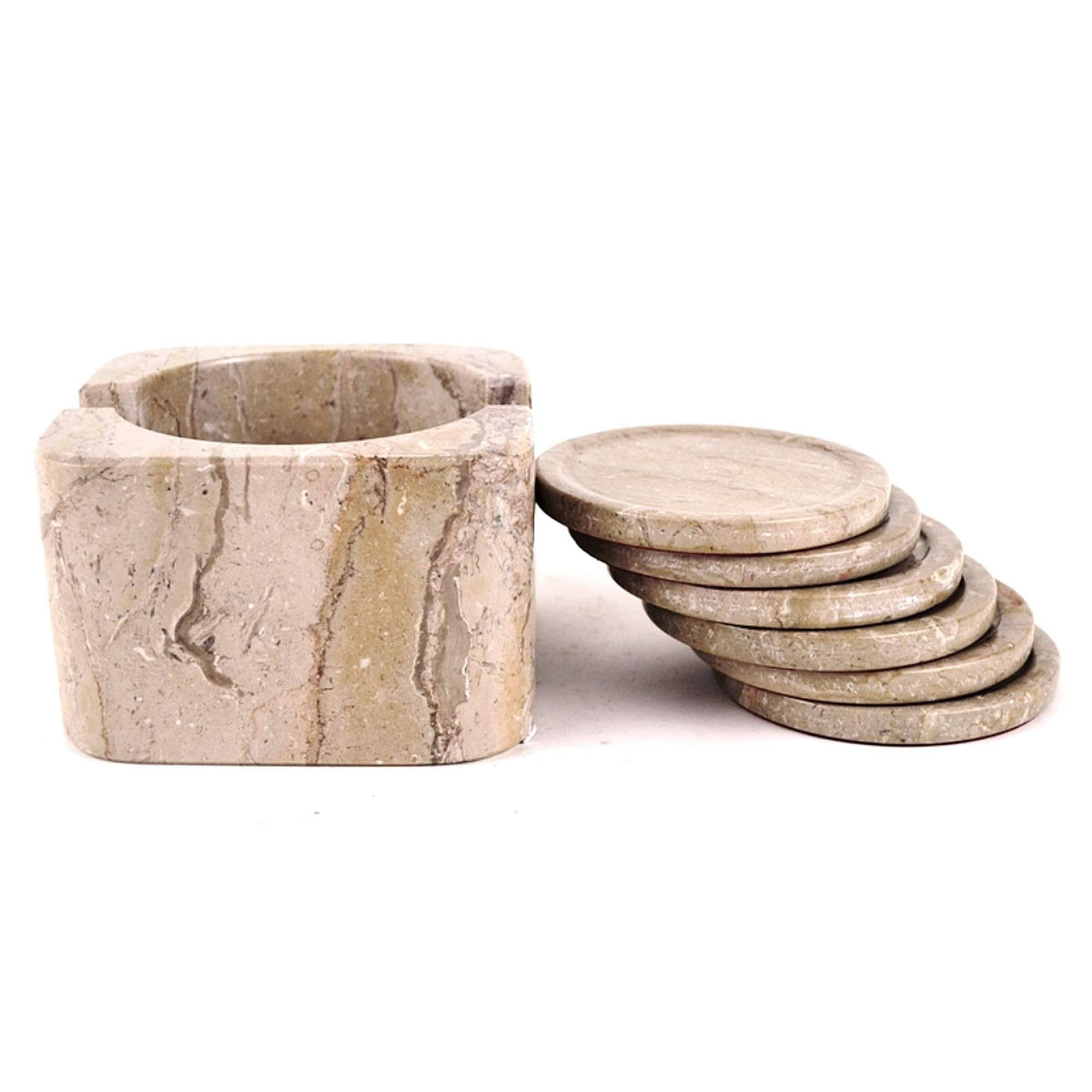 Sahara Beige Coasters with Square Holder (Set of 6) D49024
