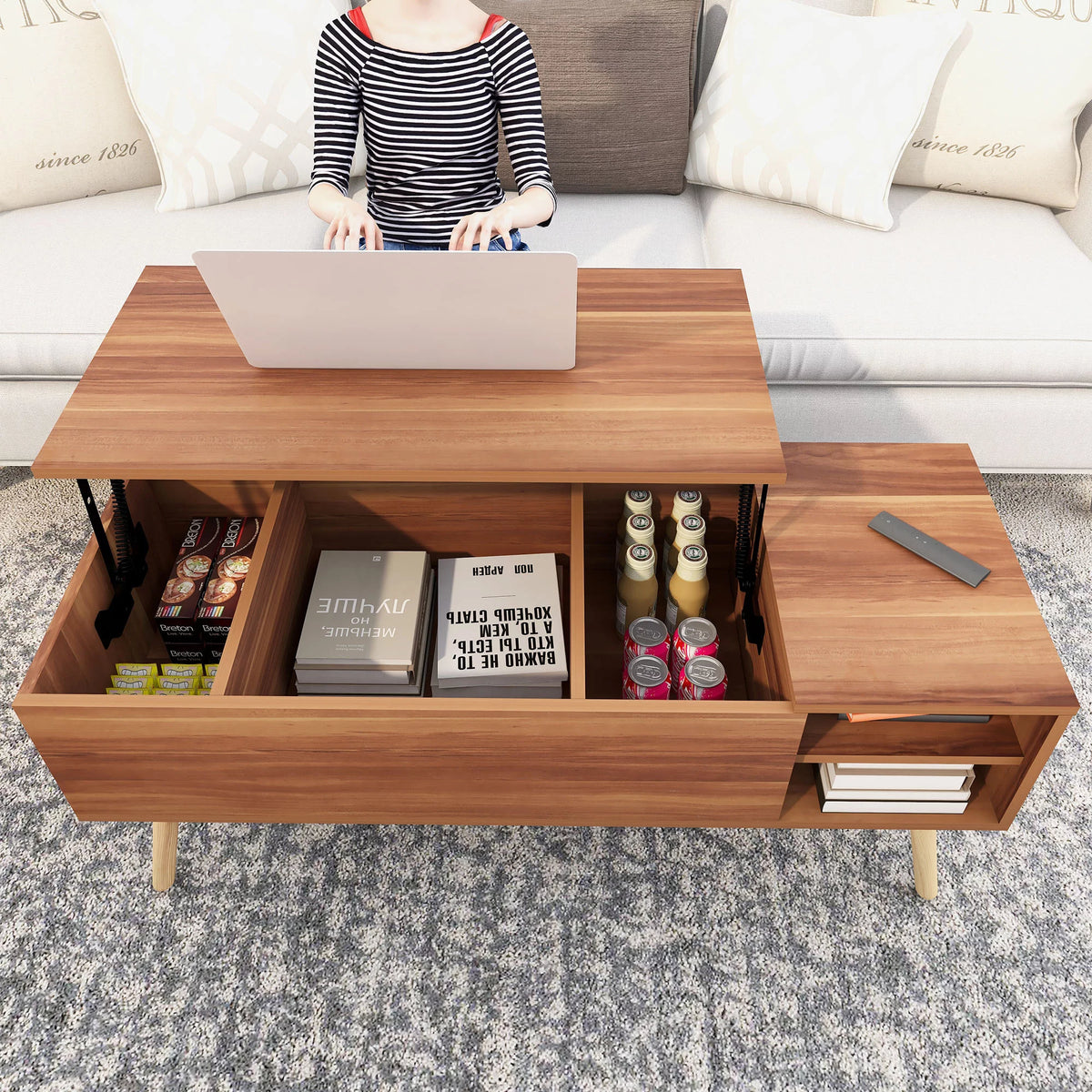 Brown Lift Top Coffee Table with Storage A4326