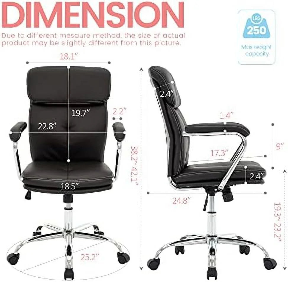 Black Upholstered Mid-Back PU Leather Office Chair with Arms B956
