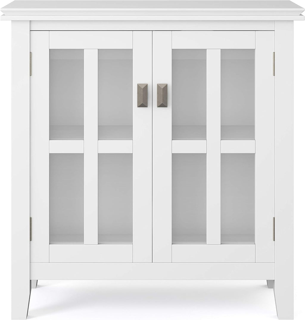 White 30 inch Wide Low Storage Cabinet with 2 Tempered Glass Doors P302