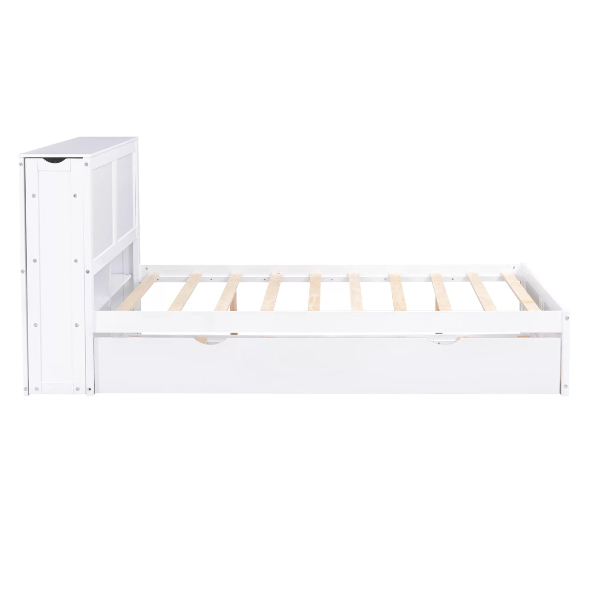 Full Size Wood Platform Bed with Trundle and Storage S48337