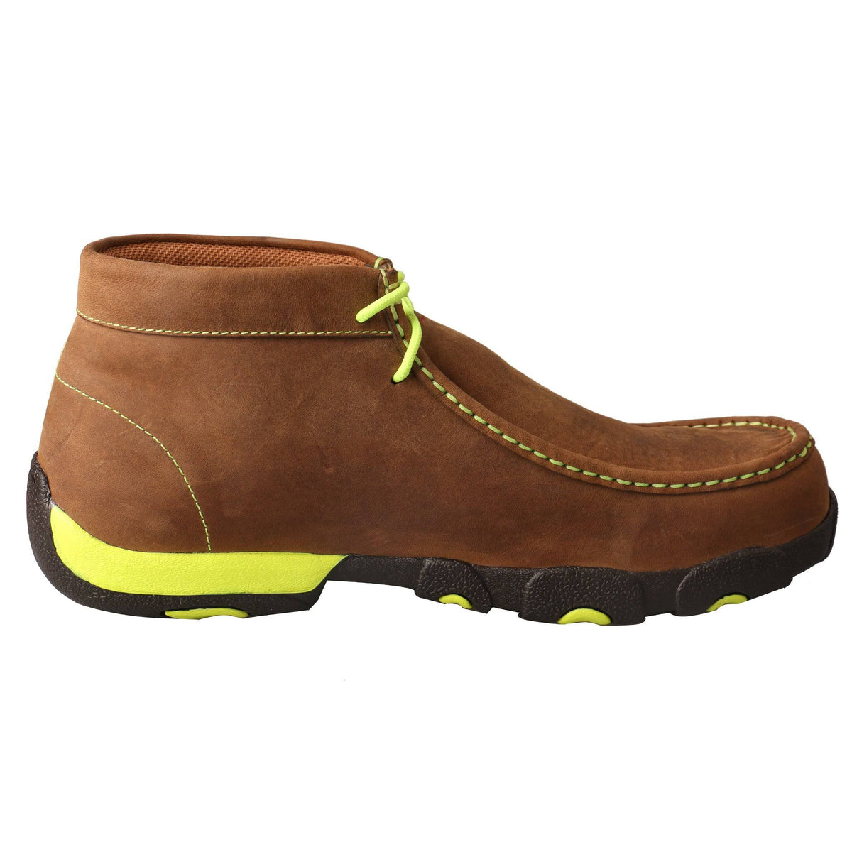 Distressed Saddle/Neon Yellow Leather Driving Moc U73445