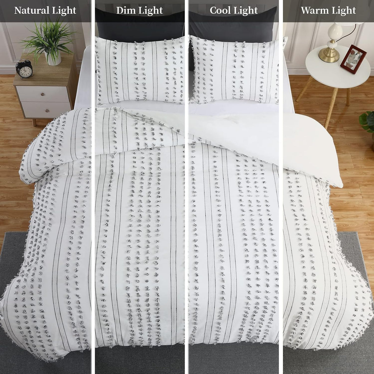100% Cotton Queen Size 3Pcs Yarn-Dyed Tufted Dots Jacquard Duvet Cover Set S37515