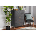 Dark Grey and Gold Finished Wood 5-Drawer Chest S496