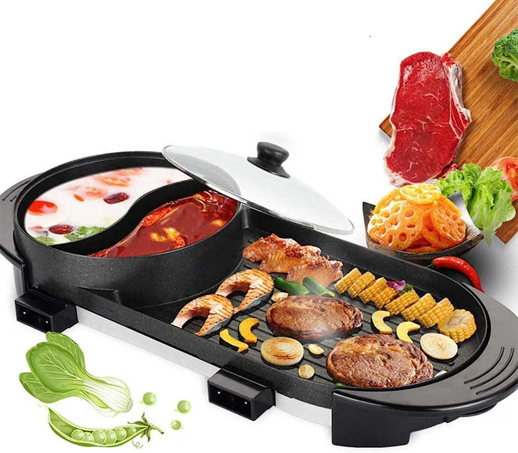 Black Electric Hot Pot and Smokeless BBQ Grill W146435