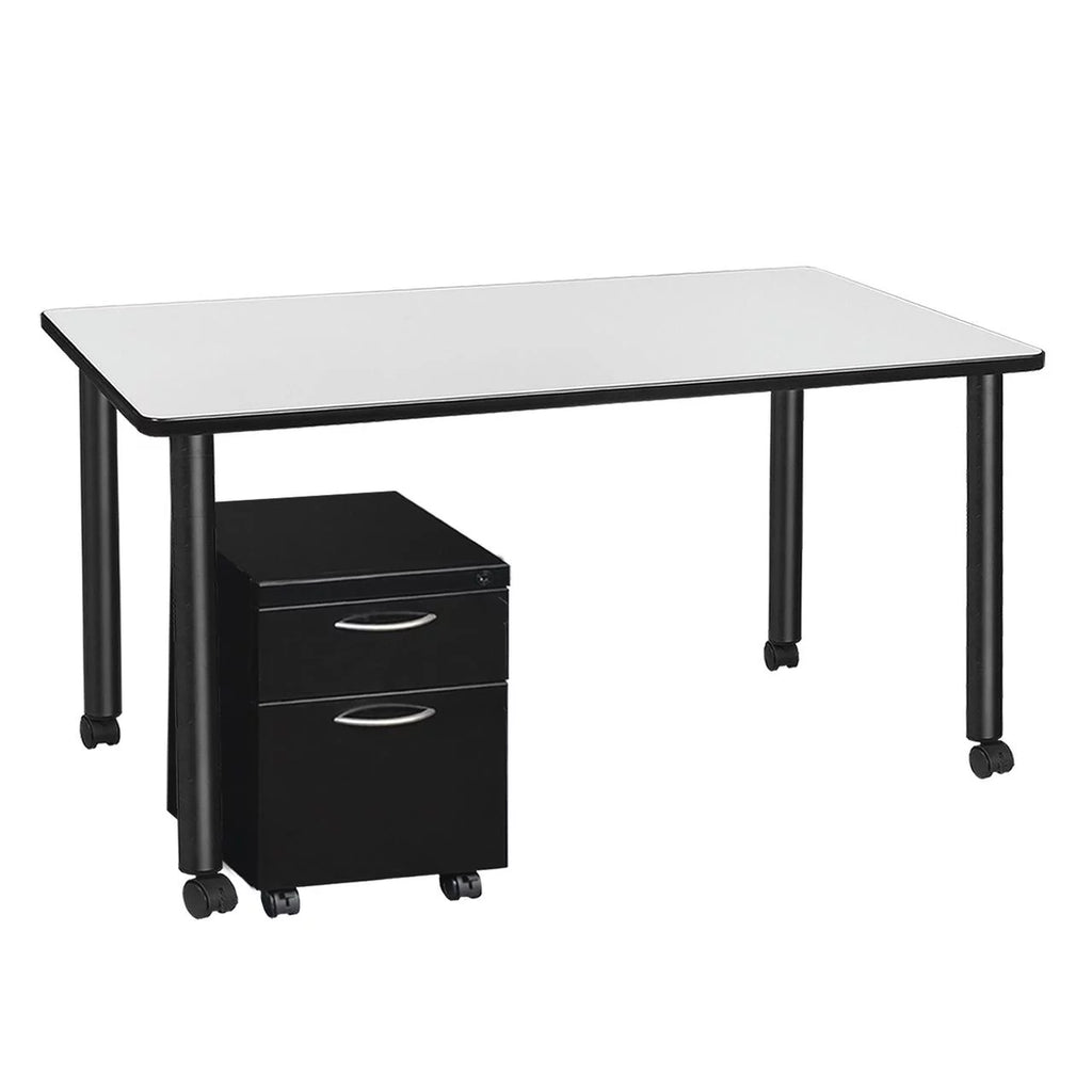 Mobile Desk with Storage, White Top, Black Legs U236658