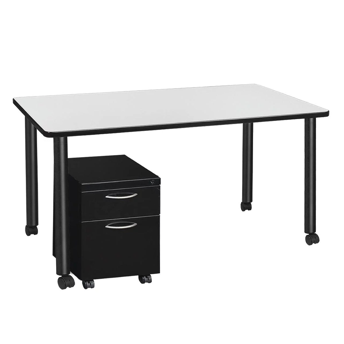Mobile Desk with Storage, White Top, Black Legs U236658