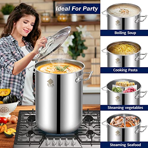 32QT Stainless Steel Stock Pot 6-Piece with Basket and Steamer Rack O581176