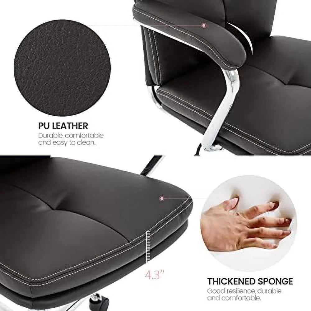 Black Upholstered Mid-Back PU Leather Office Chair with Arms B956