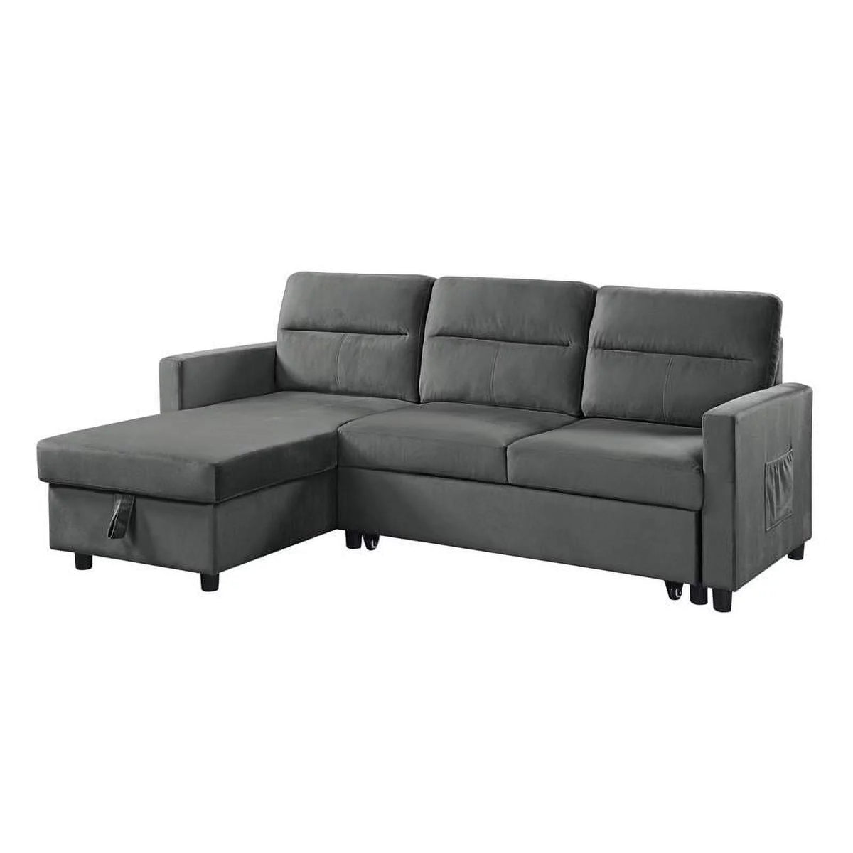 Dark Gray Velvet Reversible Sleeper Sectional with Storage D3960