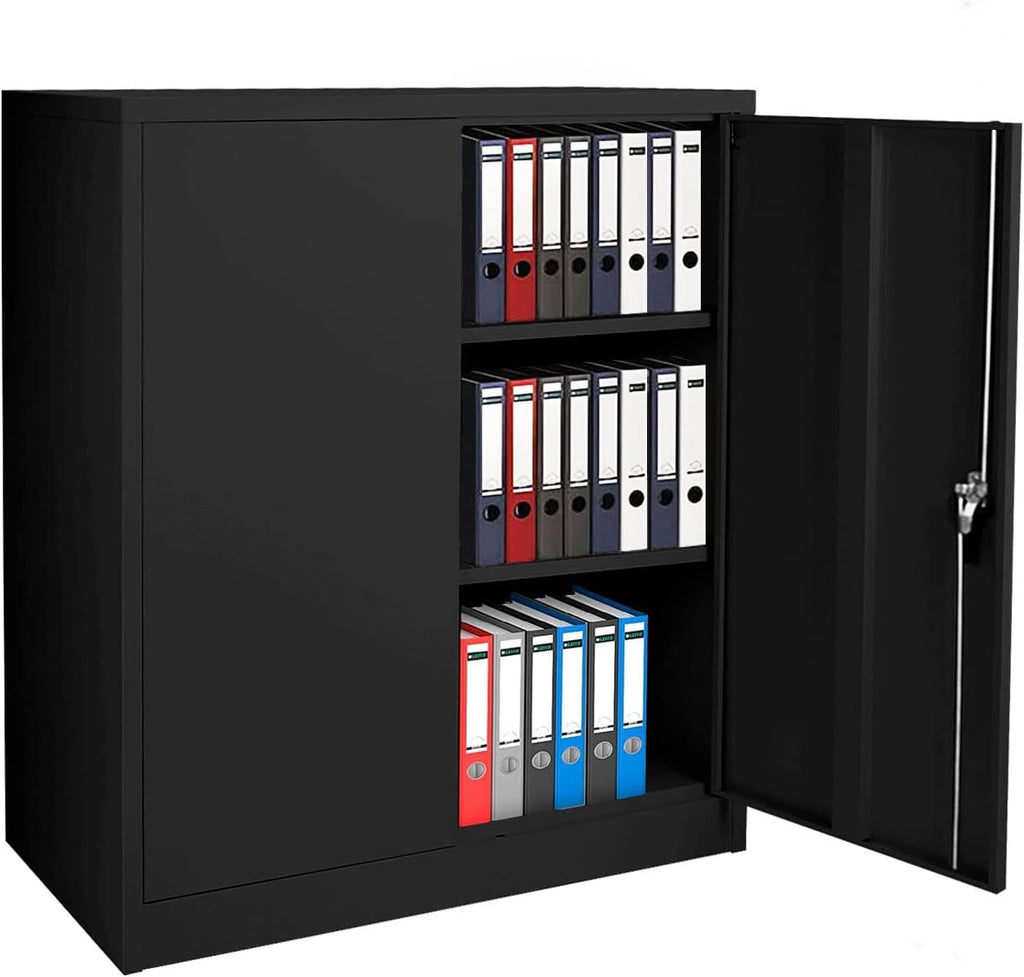 Black 42" Steel Storage Cabinet with 2 Adjustable Shelves and 2 Doors C94172