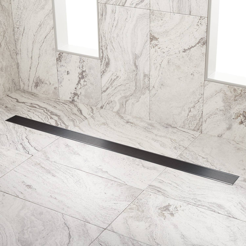 60x22 Matte Black Linear Shower Drain with Flange V512180