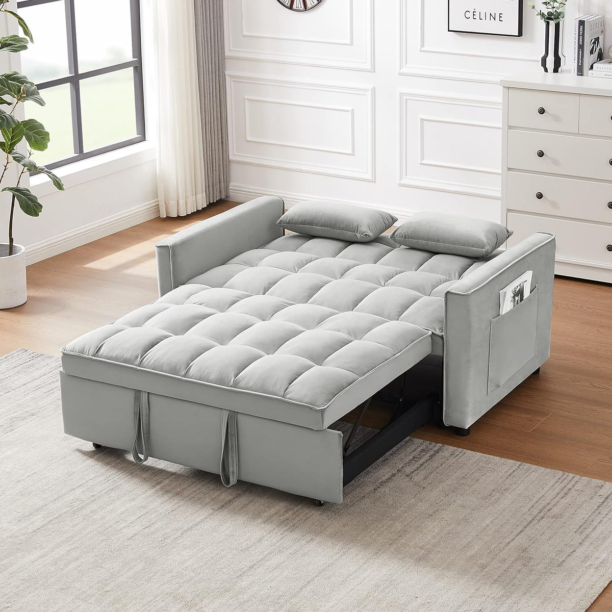 Gray Full Pull Out Sofa Bed with Pillows B839424