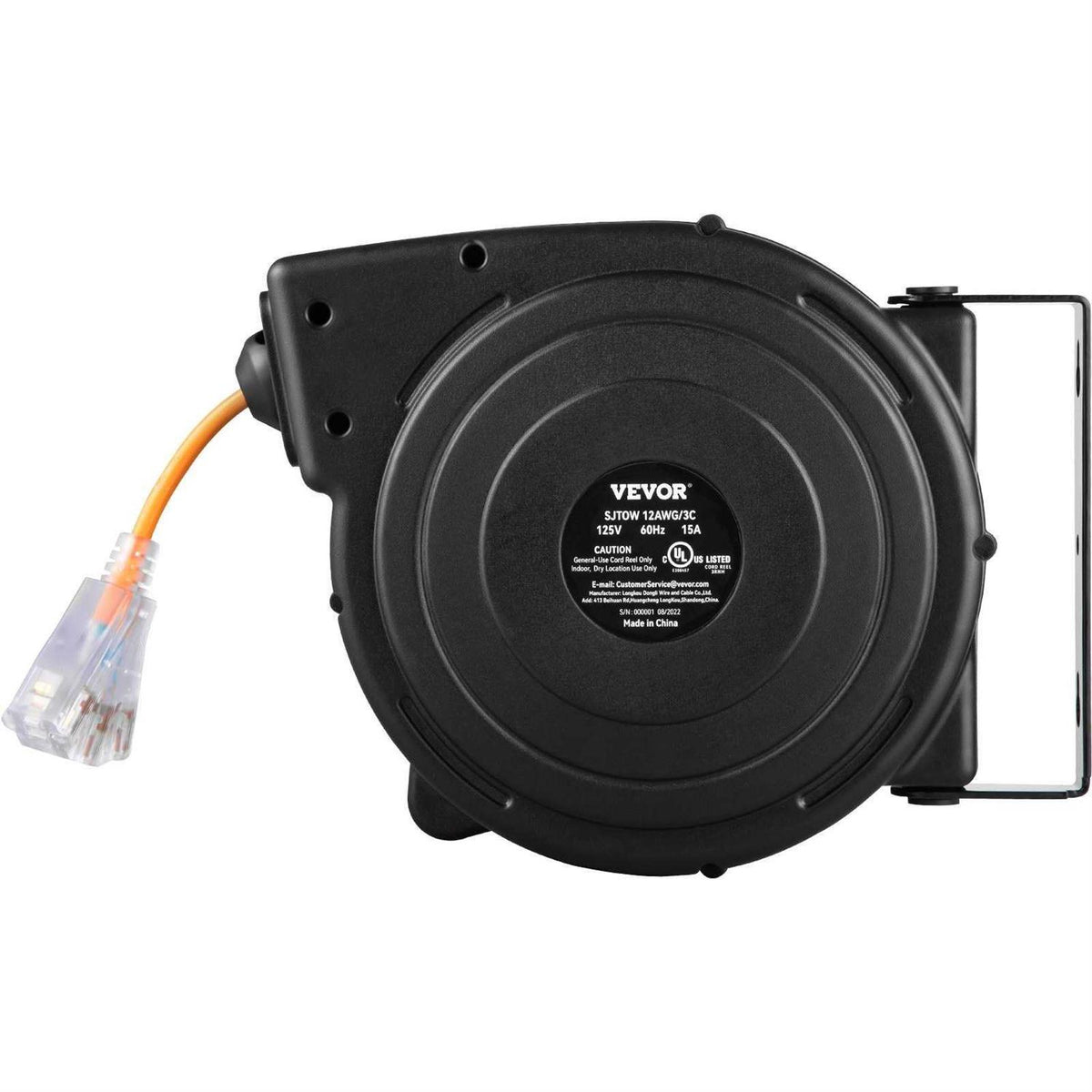 50 ft Heavy Duty 14AWG/3C SJTOW Retractable Extension Cord Reel with Lighted Triple Tap Outlet V927620