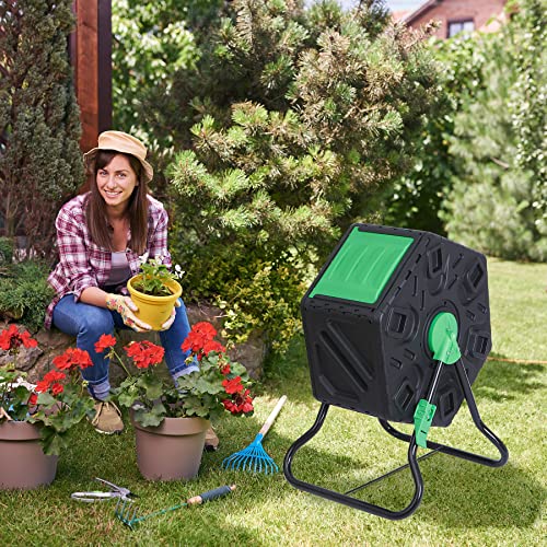 37 Gallon Dual Chamber Composter Tumbler with Steel Frame Q6785