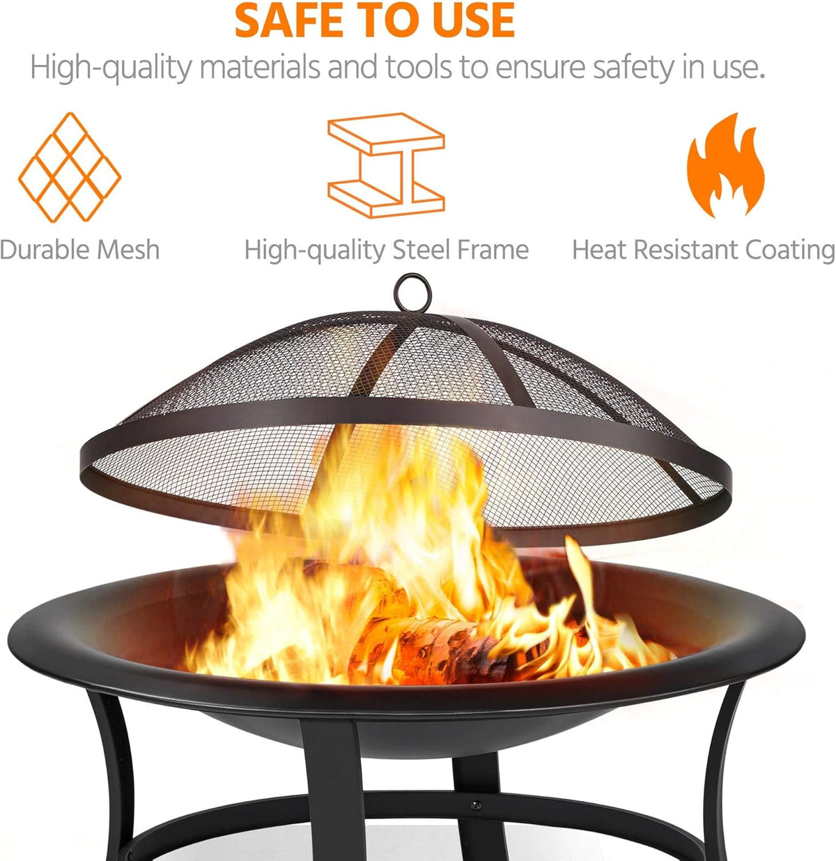 29'' Wood Burning Fire Pit with Grate & Spark Screen Cover O3750