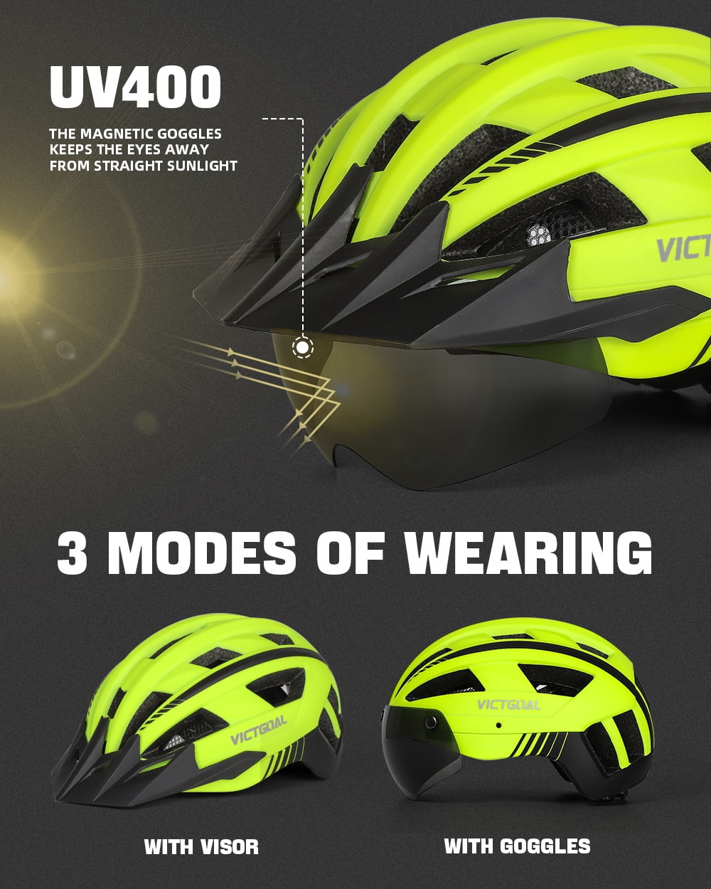 Bike Helmet with Visor and Goggles USB Rechargeable Light U80112