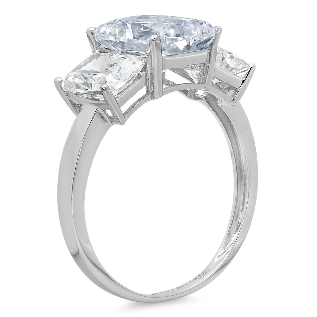 Emerald Cut Blue Aquamarine 18k White Gold 3 Stone Ring P54669