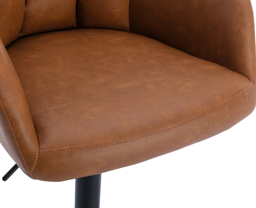 Brown Faux Leather Adjustable Swivel Bar Stool Set of 2 Z97728
