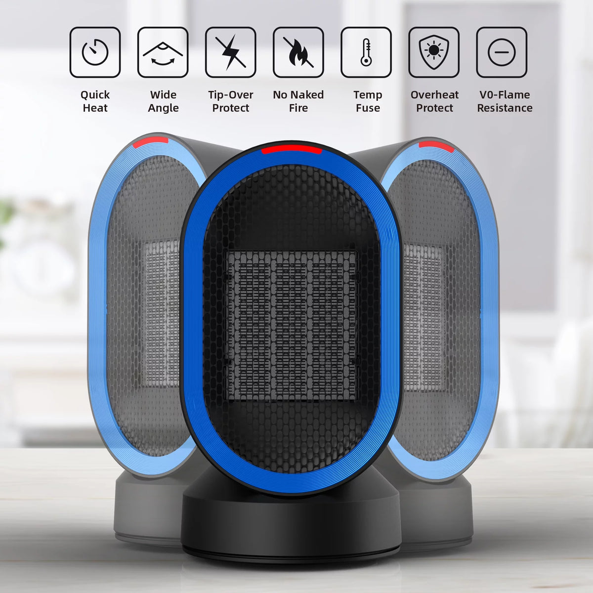 600W PTC Ceramic Space Heater with Oscillation, Black I99928