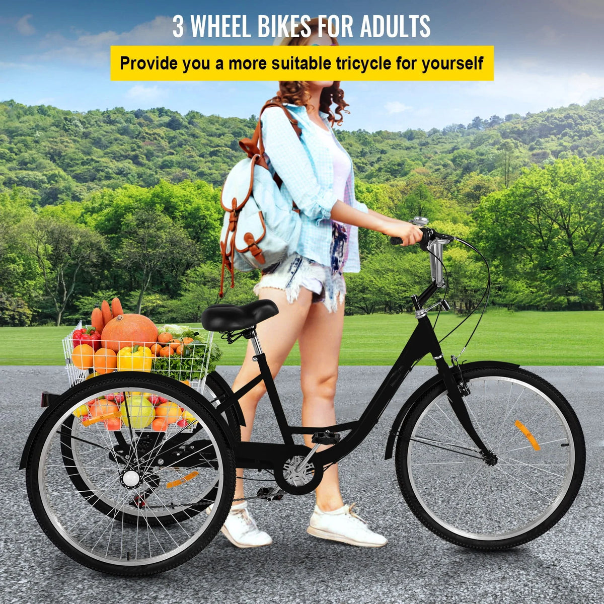 7-Speed 3 Wheel Adult Tricycle 24'' Yellow with Large Basket Z799