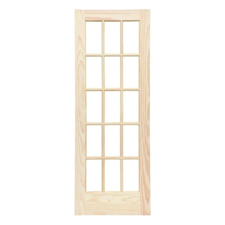 Clear Glass Unfinished Pine Wood Interior French Door E2959