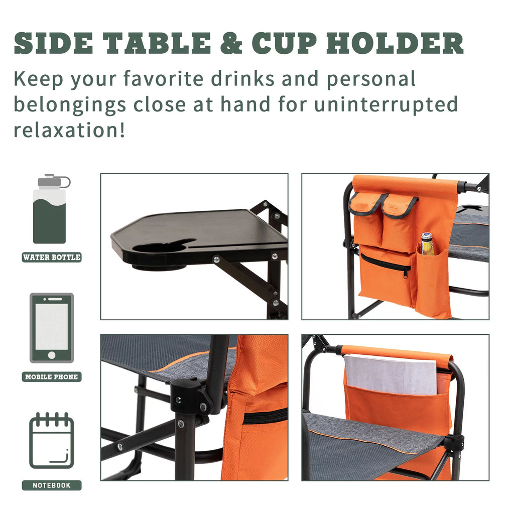 Compact Camping Director Chair with Side Table and Carry Bag C58141