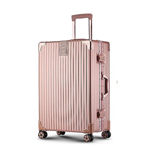 Aluminum Frame Hardside Luggage with Spinner Wheels and TSA Lock, 26 inch, Rose Gold+White G840