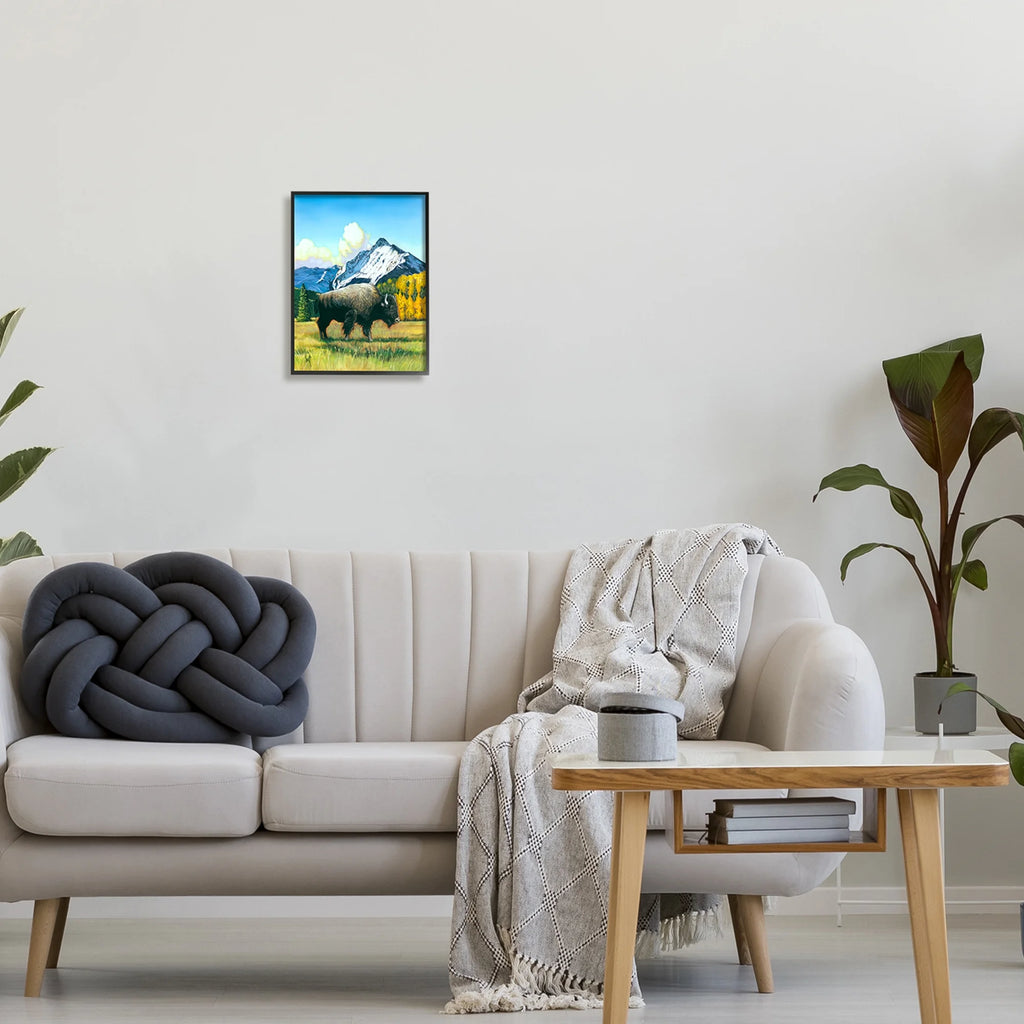 Bison Rural Mountain Black Framed Art Print B77197